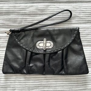 Brighton Black Leather Wristlet with Silver Accent